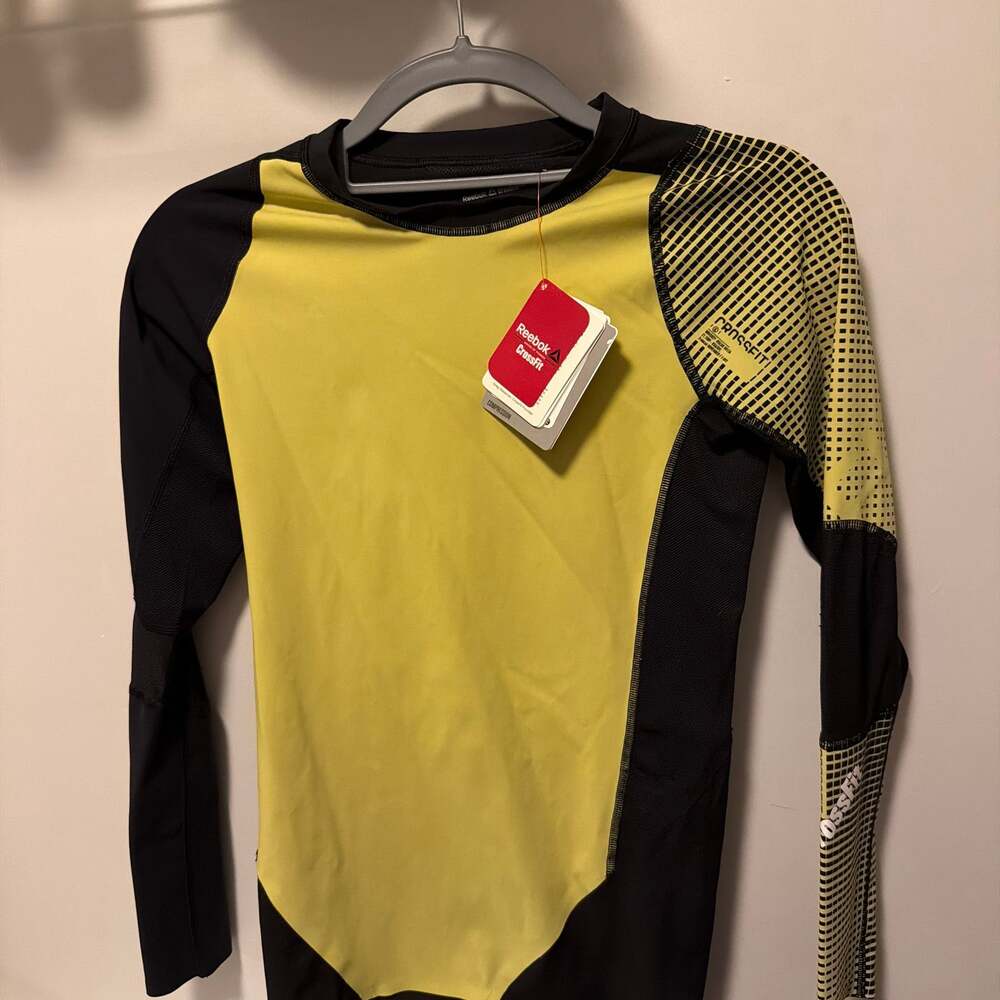 Reebok CrossFit PWR6 Compression Long Sleeve Shirt Yellow Black NWT
